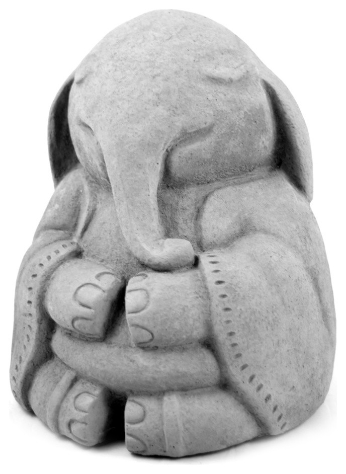 Meditating Buddha Elephant Cast Stone Garden Statue Asian Garden