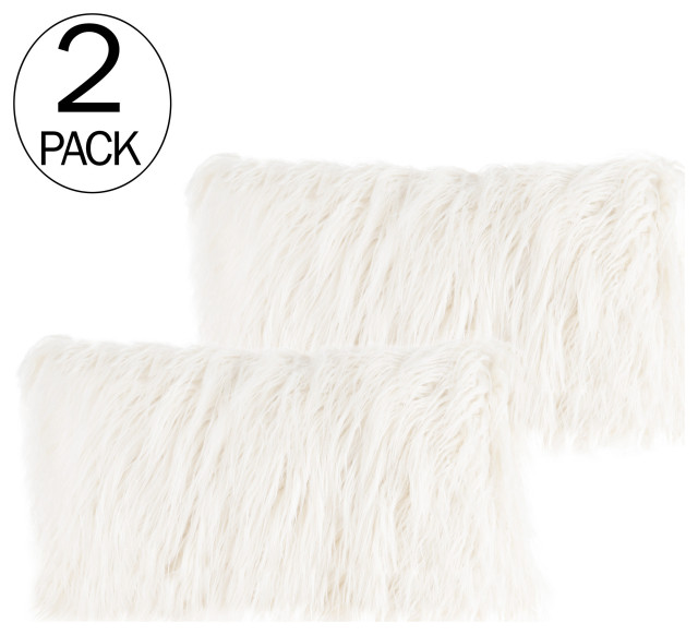 2Pack Decorative Pillow Insert and Shag Cover Set Contemporary