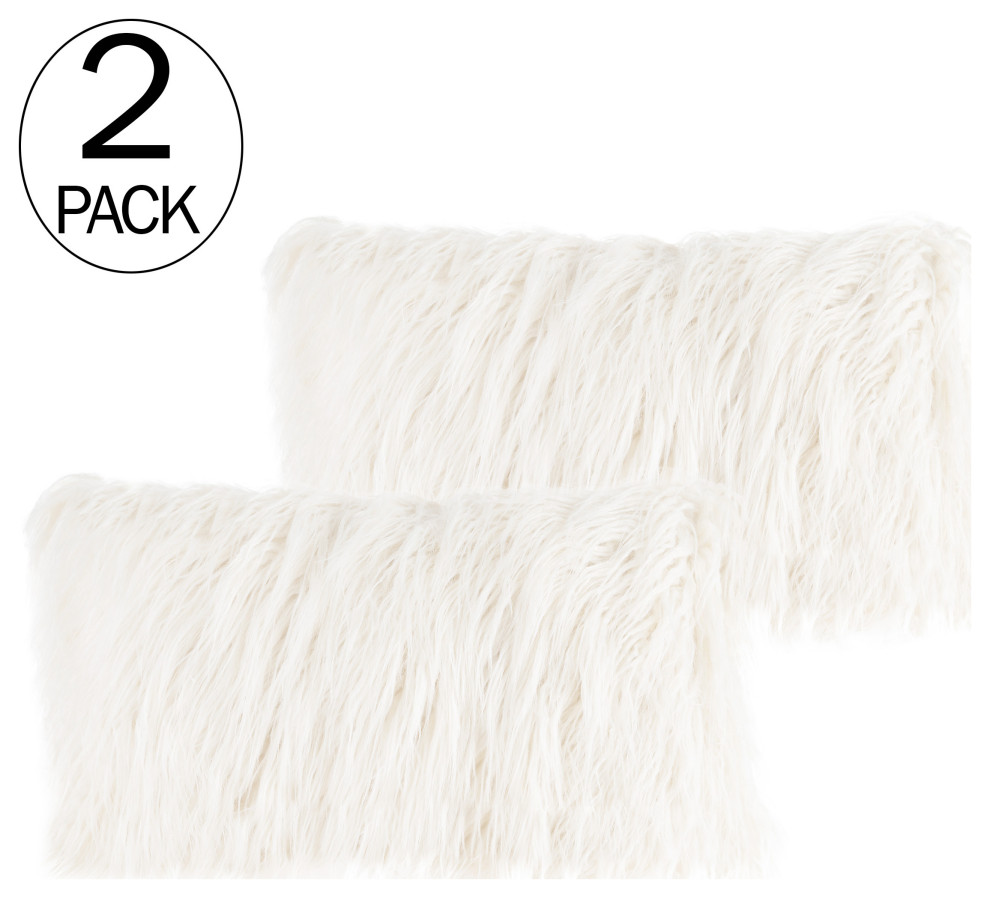 2Pack Decorative Pillow Insert and Shag Cover Set Contemporary