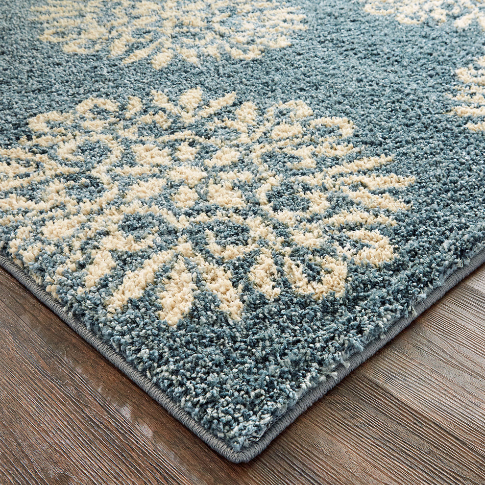 Exploded Medallions Bay Blue Rug, 2'x7'10" Contemporary Hall And