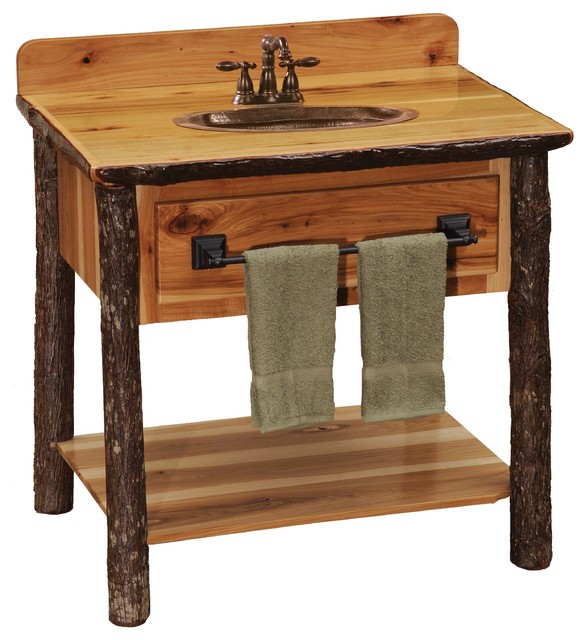 Hickory Log Freestanding Open Vanity With Shelf, Without Top Rustic