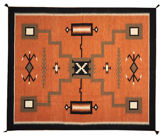 Navajo Design Hand Woven Flat Weave 8'x10' 100% Wool Reversible Area Rug