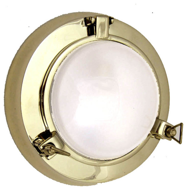 Nautical Porthole Sconce Solid Brass Interior Use Beach Style Outdoor Wall Lights And Sconces By Shiplights Houzz - Nautical Wall Sconces Indoor