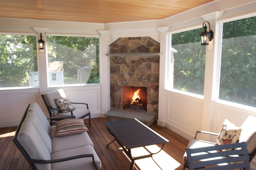 Screen Porch with Grille and Fireplace