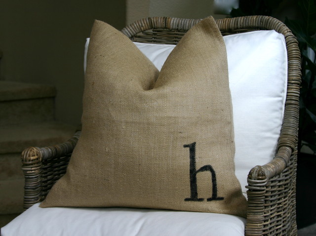 Burlap pillows eclectic-bedroom