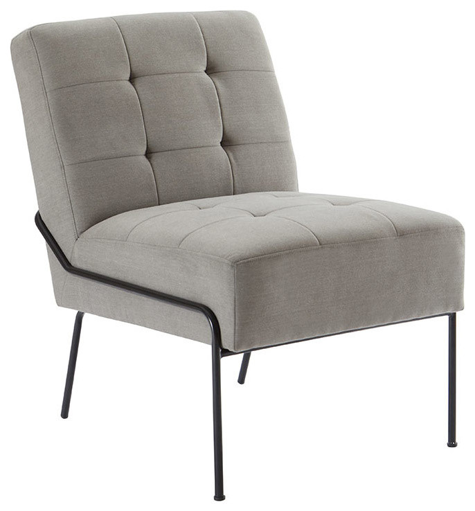 Armless Accent Chair, Brown Faux Leather Without Pintuck Industrial