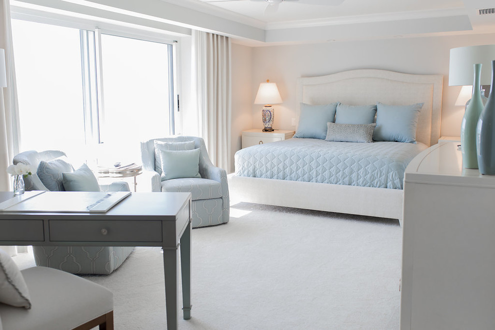 Example of a transitional master carpeted bedroom design in Miami