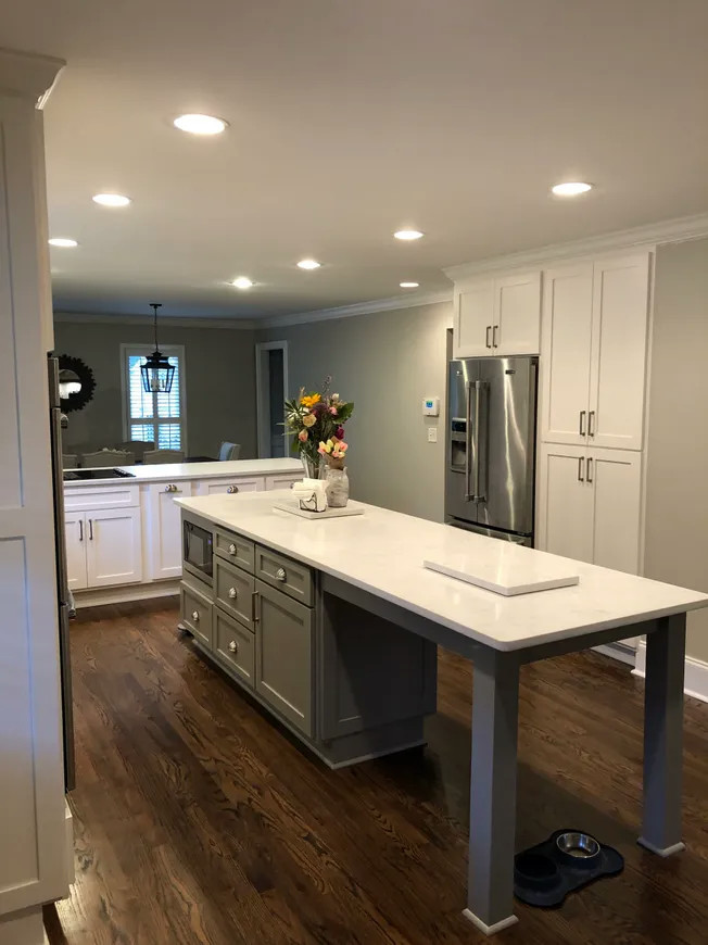 custom kitchen and includes drawer for pet plate