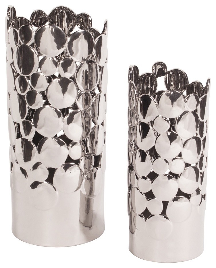 Bright Nickel Plated Ceramic Coin Vases - set of 2