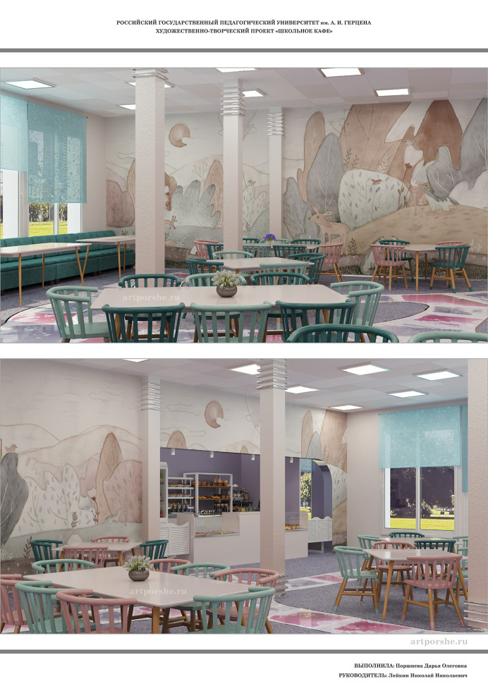 Дизайн-оформление интерьера школьного кафе