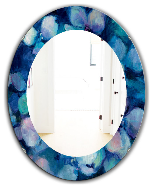 Designart Abstract Blue Flower Petals Frameless Oval Or Round Wall ...