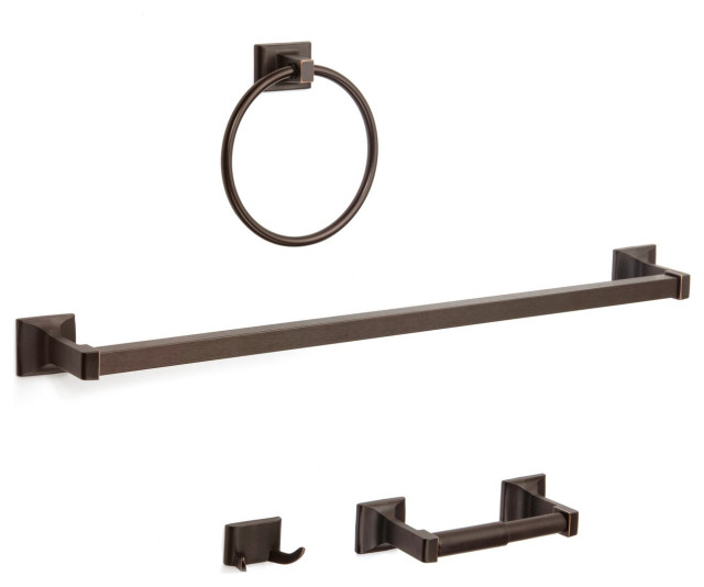 Designers Impressions 800 Serie Badezimmer-Set – ölgeriebene Bronze, 4-teilig Mit Handtuchstange, WC-Halter, Ring & Doppelhaken