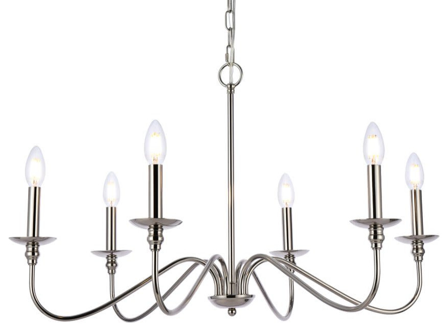 Elegant Lighting LD5056D30 Rohan 6 Light 30"W Taper Candle Style - Polished