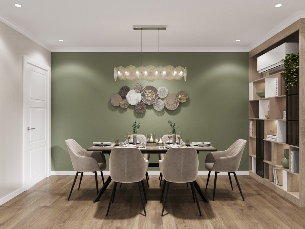 Гостиная с зеленым диваном