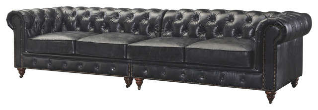 Century Chesterfield Sofa Slate Leather 118"