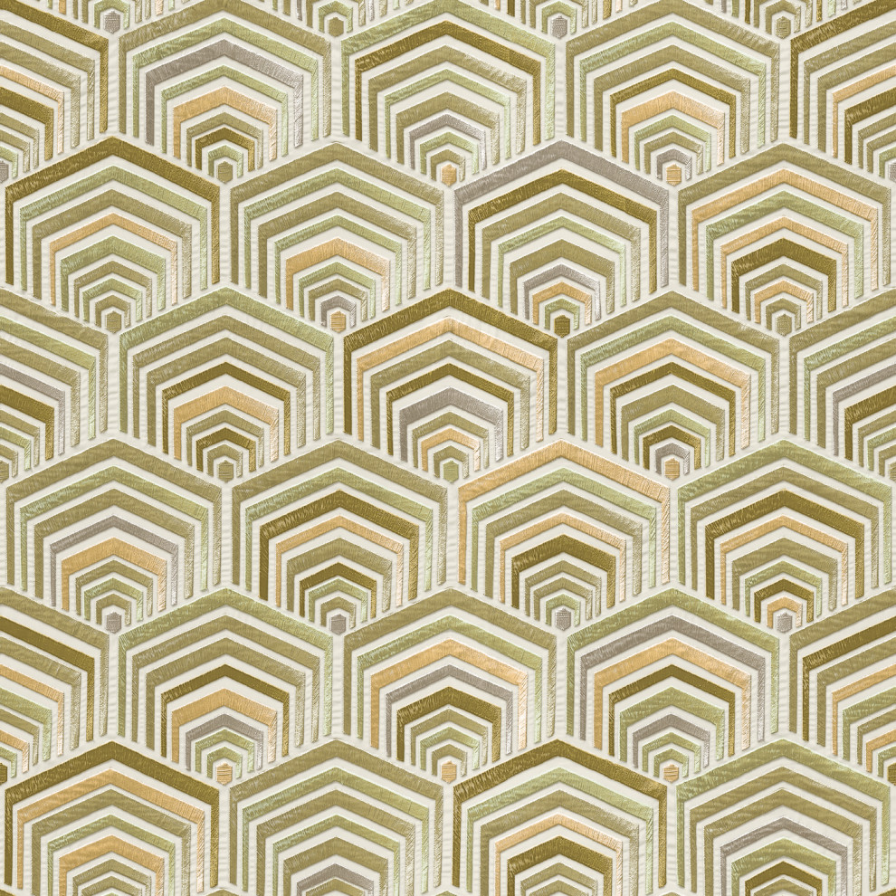 Geometric Textured Wallpaper, Hexagon, Gold Green Ecru, 1 Roll