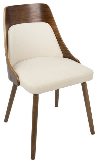 Anabelle Mid-Century Modern Dining Chair In Walnut And Cream Fabric