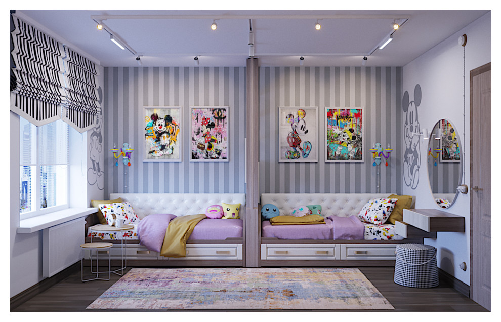 Дтзайн интерьера детской комнаты и двух санузлов в квартире в Екатеринбурге