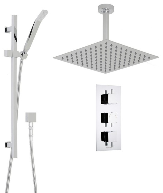 Square Thermostatic Rain Shower System Set 12 Ceiling Head