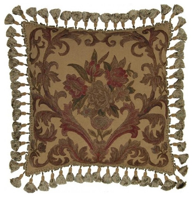 Floral Hand-Embroidered Throw Pillow - Traditional - Decorative Pillows - by EuroLuxHome