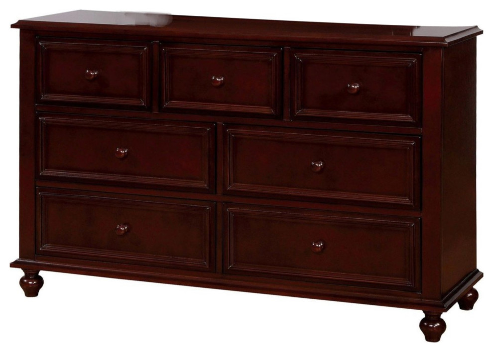 Wooden Dresser With Bun Feet, Dark Brown Traditional Dressers by