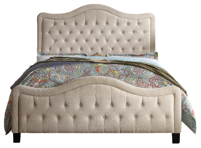 Aurora Queen Upholstered Panel Bed With High Profile Footboard