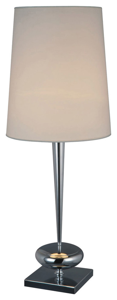 Sayre Table Lamp, Chrome With White Faux Silk Shade, Standard