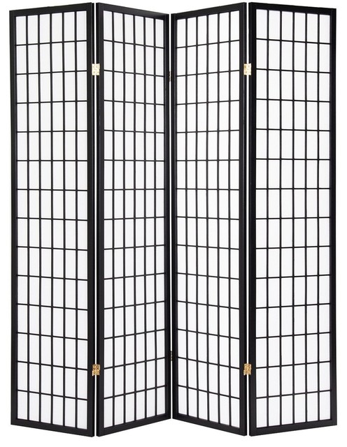 Unique Style 4 Panel Folding Room Divider Screen With Pine Wood Frame