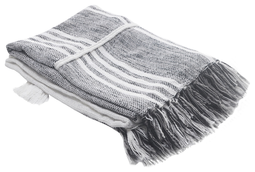 Vertical Striped and Textured Throw Blanket with Fringe