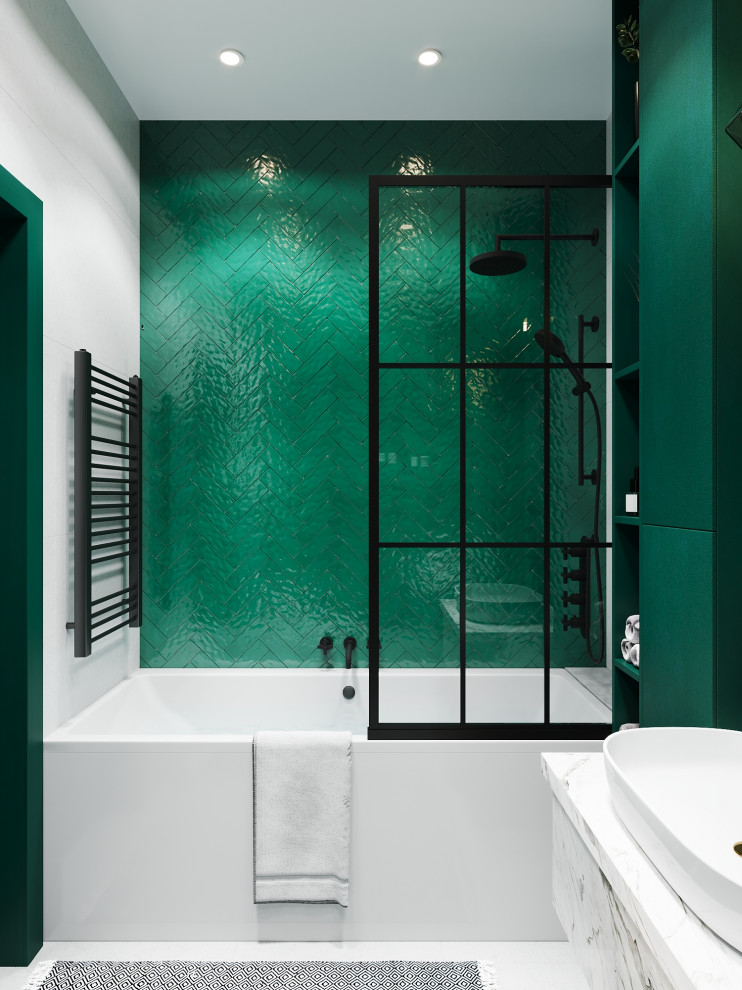 Ванная в зеленых тонах.