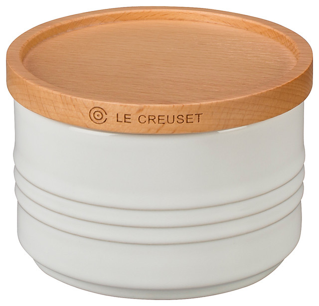 Canister With Wood Lid, 12 Oz. (4" diameter) Farmhouse Kitchen