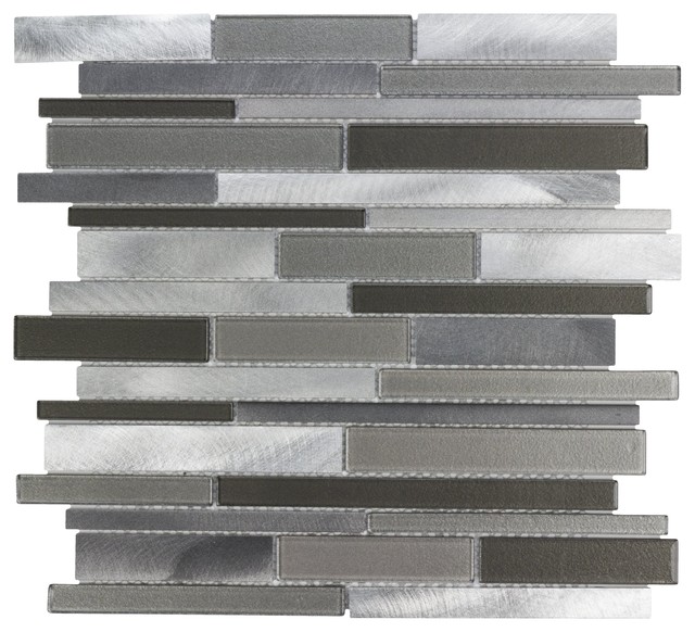 Modern Linear Grey Metallic Metal Backsplash Tile Kitchen Wall Bathroom MTO0014 