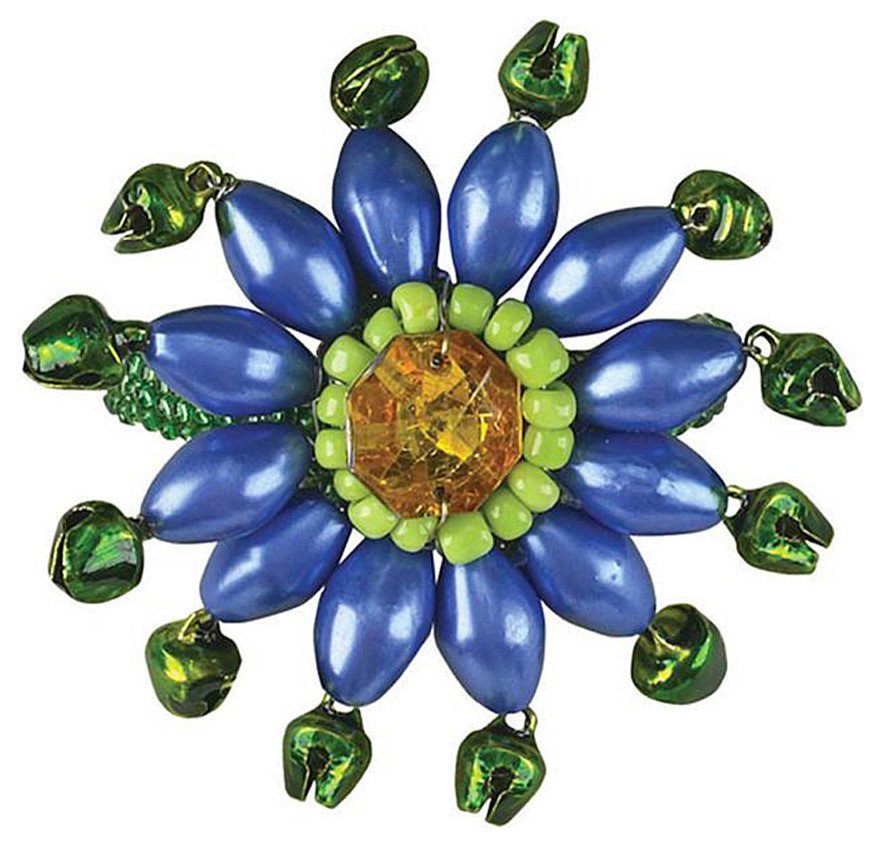 Medallion Style Beaded Napkin Rings, Set of 2, Mediterranean Blue