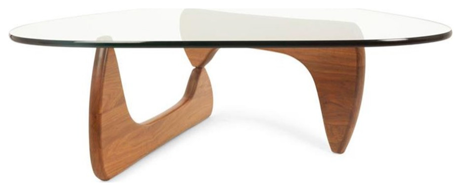 Aron Living Delancey 36" Mid-Century Glass and Solid Wood Coffee Table in Walnut