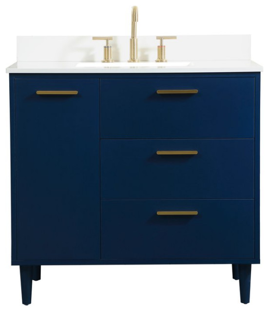 Elegant VF47036MBL-BS 36"Bathroom Vanity, Blue With Backsplash ...