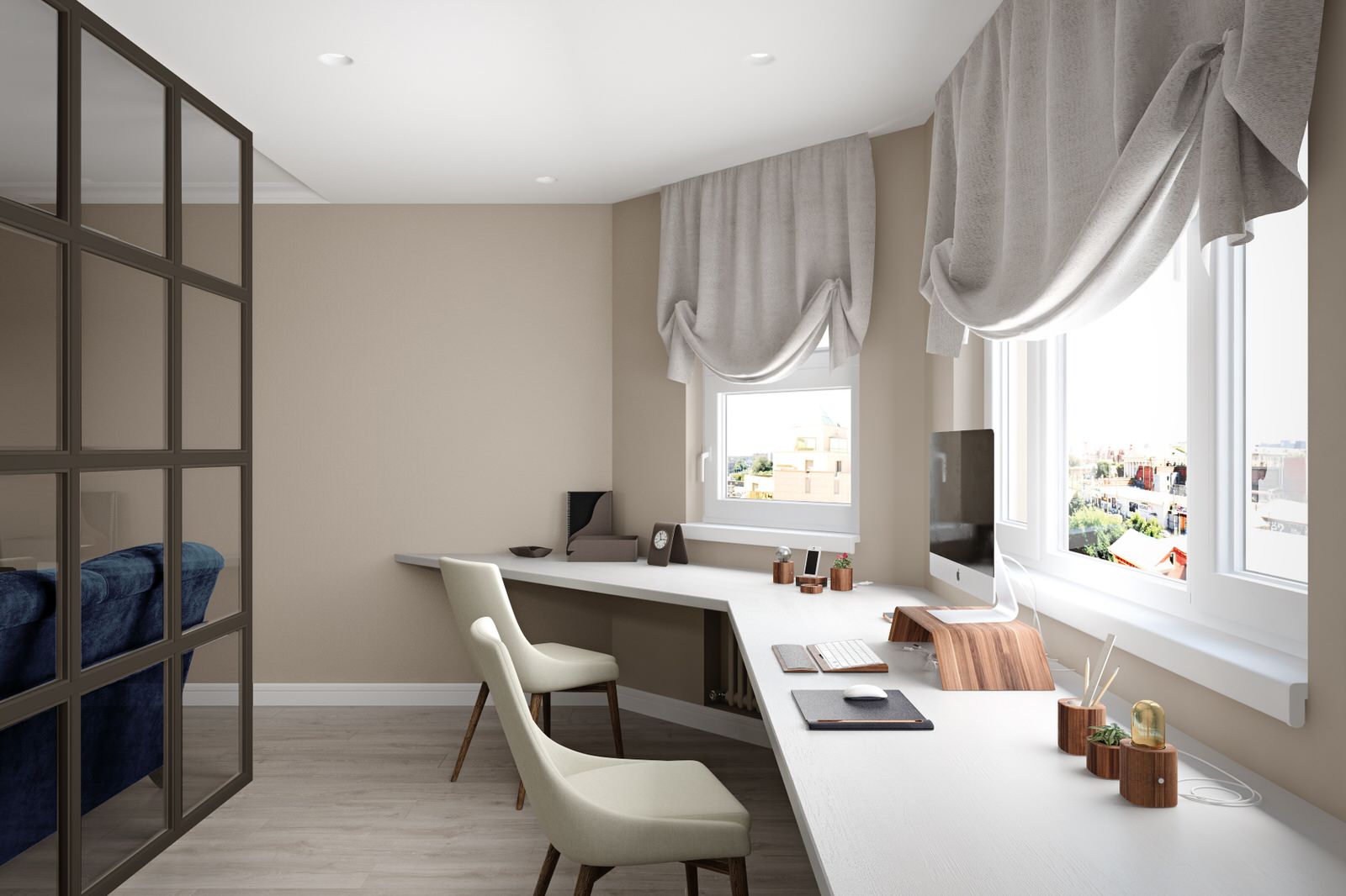 Кабинет в гостиной трёхкомнатной квартиры