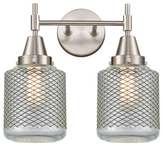 Caden 2 Light Bathroom Vanity Light, Satin Nickel Industrial