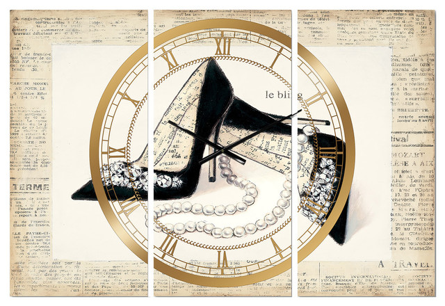 Glamorous Black Diamond Stiletto I Glam Multipanel Metal Clock ...