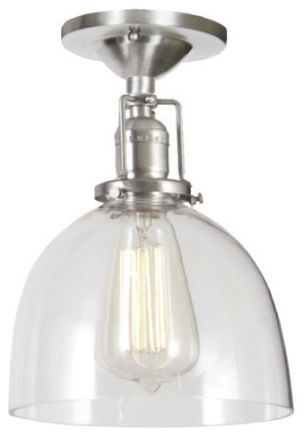 Light Ceiling Mount Pewter Finish 7" Wide, Clear Mouth Blown Glass Shade