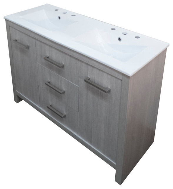 48" Double Sink Vanity With Gray Pine Finish Transitional Bathroom