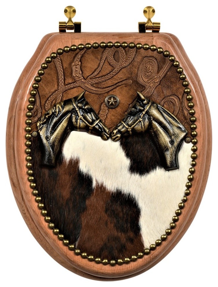 Horses & Cowhide Toilet Seat, Elongated Southwestern Toilet Seats