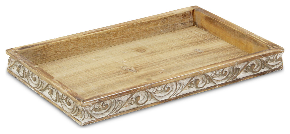 Hand Made Wood Tray  Carved Wood Tray Oriental Tray