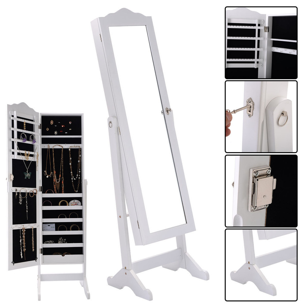 Costway Lockable Mirrored Jewelry Cabinet Armoire Mirror Organizer Storage Box Traditional Jewelry Armoires By Goplus Corp Houzz