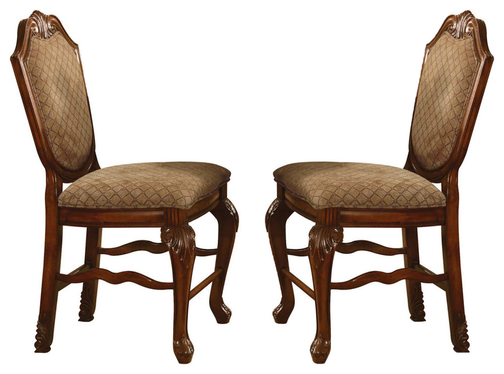 Set of 2 Fabric Upholstered Counter Height Chair, Cherry Finish