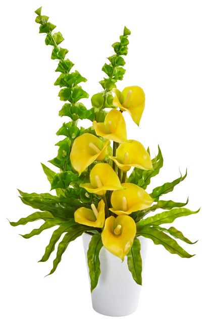 Lily and Bell of Ireland Artificial Arrangement in Yellow