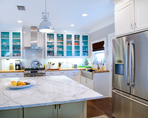 Transitional White Kitchen with Apron Sink