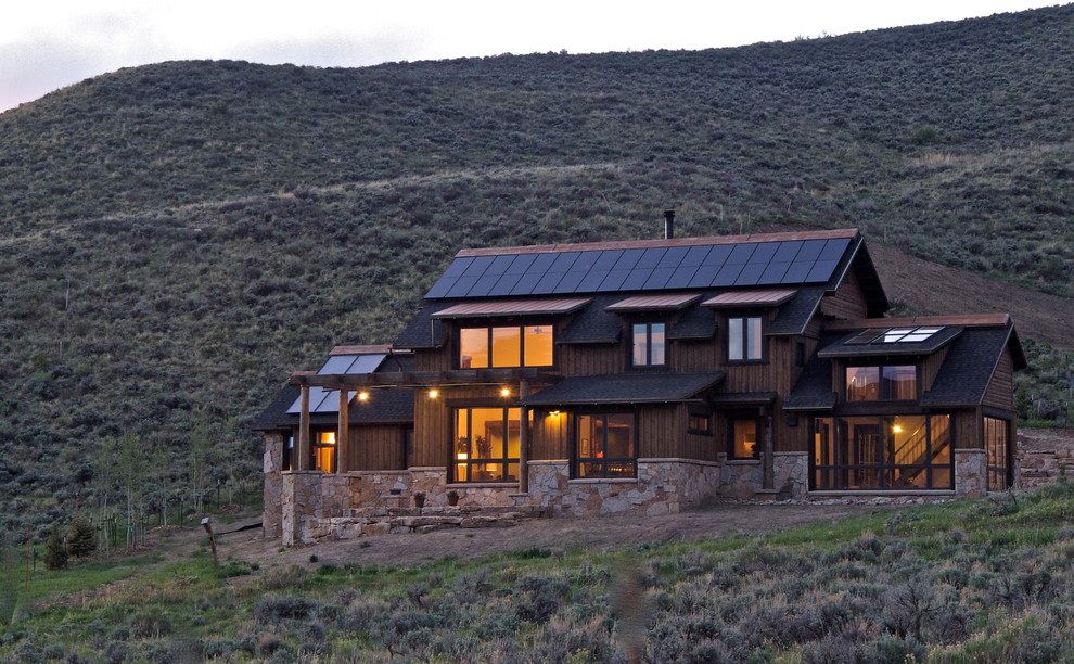 Rustic three-story wood exterior home idea