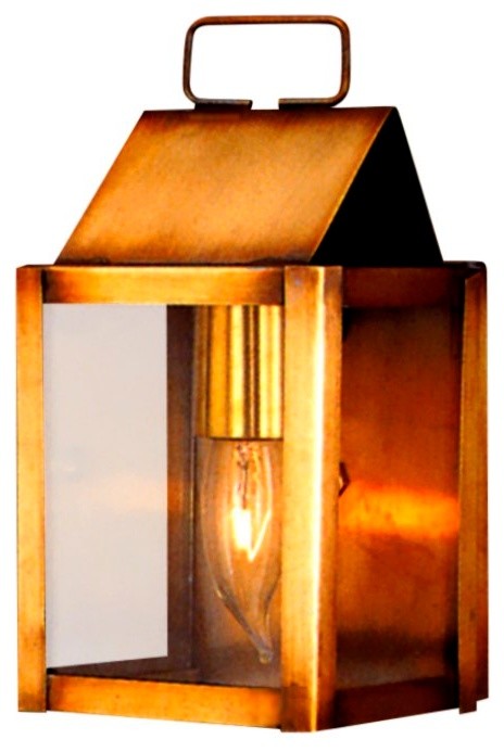 Carriage House Wall Mount Copper Lantern, Antque Brass, White Glass