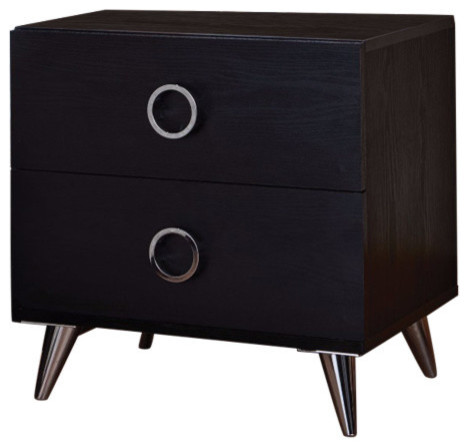 Contemporary Style Wood & Metal Nightstand, Black & Chrome - Midcentury ...