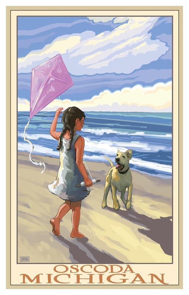 Joanne Kollman Oscoda Michigan Girl Dog Beach Art Print, 12"x18"